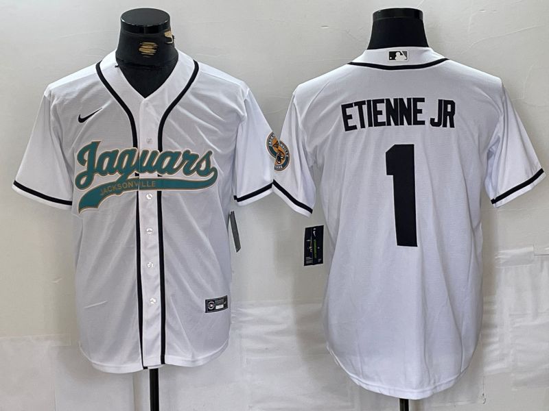 Men Jacksonville Jaguars #1 Etienne JR White Joint Name 2024 Nike Limited NFL Jersey style 1